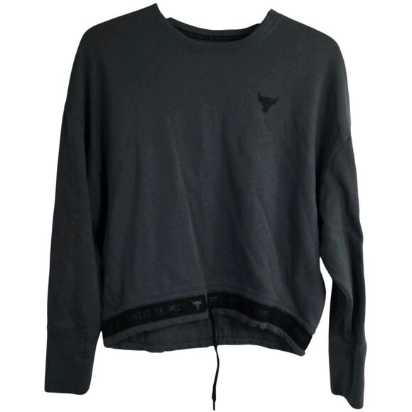 Under Armour Women Project Rock Pullover Loose Tie Bottom Sweatshirt Gray Size L - Picture 1 of 15